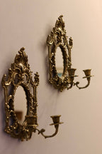 Pair of Antique  Brass Sconces with Mirror