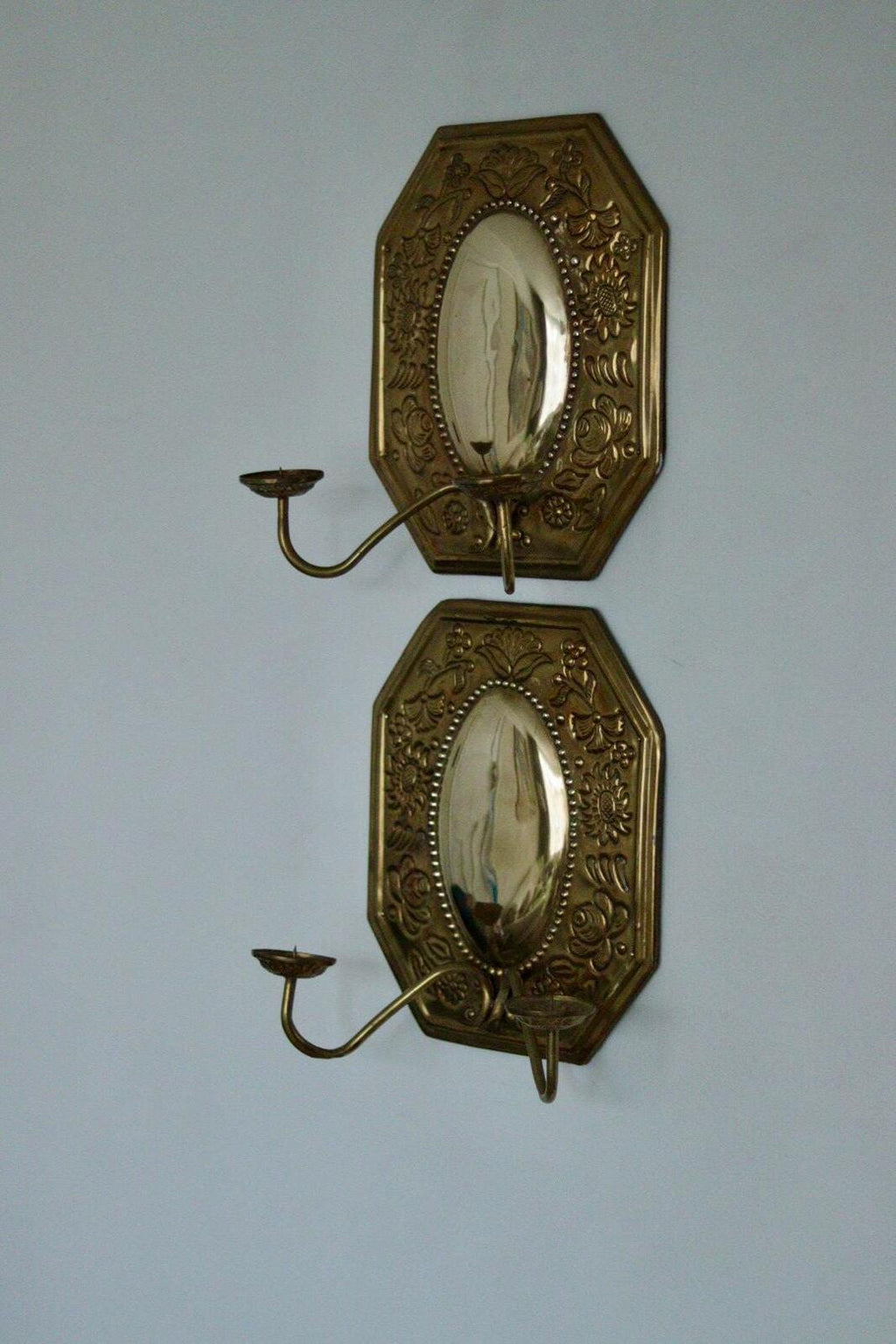 Pair of Mid-Century Swedish Brass Octagonal Double Arm Sconces