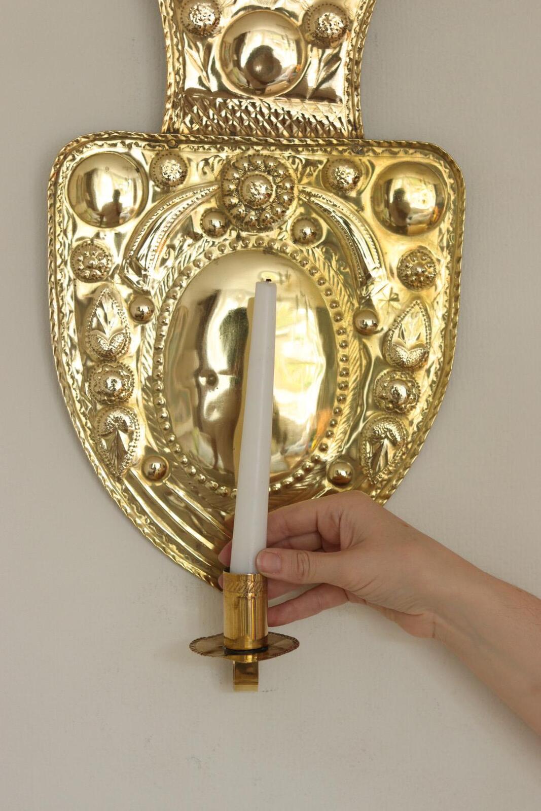 Large Baroque Style Mid-Century Brass Swedish Sconces