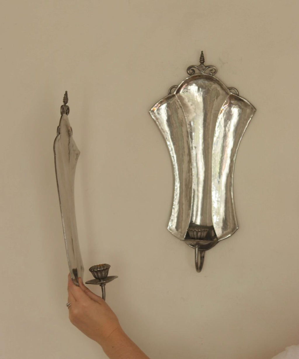 Pair Of Swedish Pewter Sconces By Karin Boström, Linköping Dated 1931