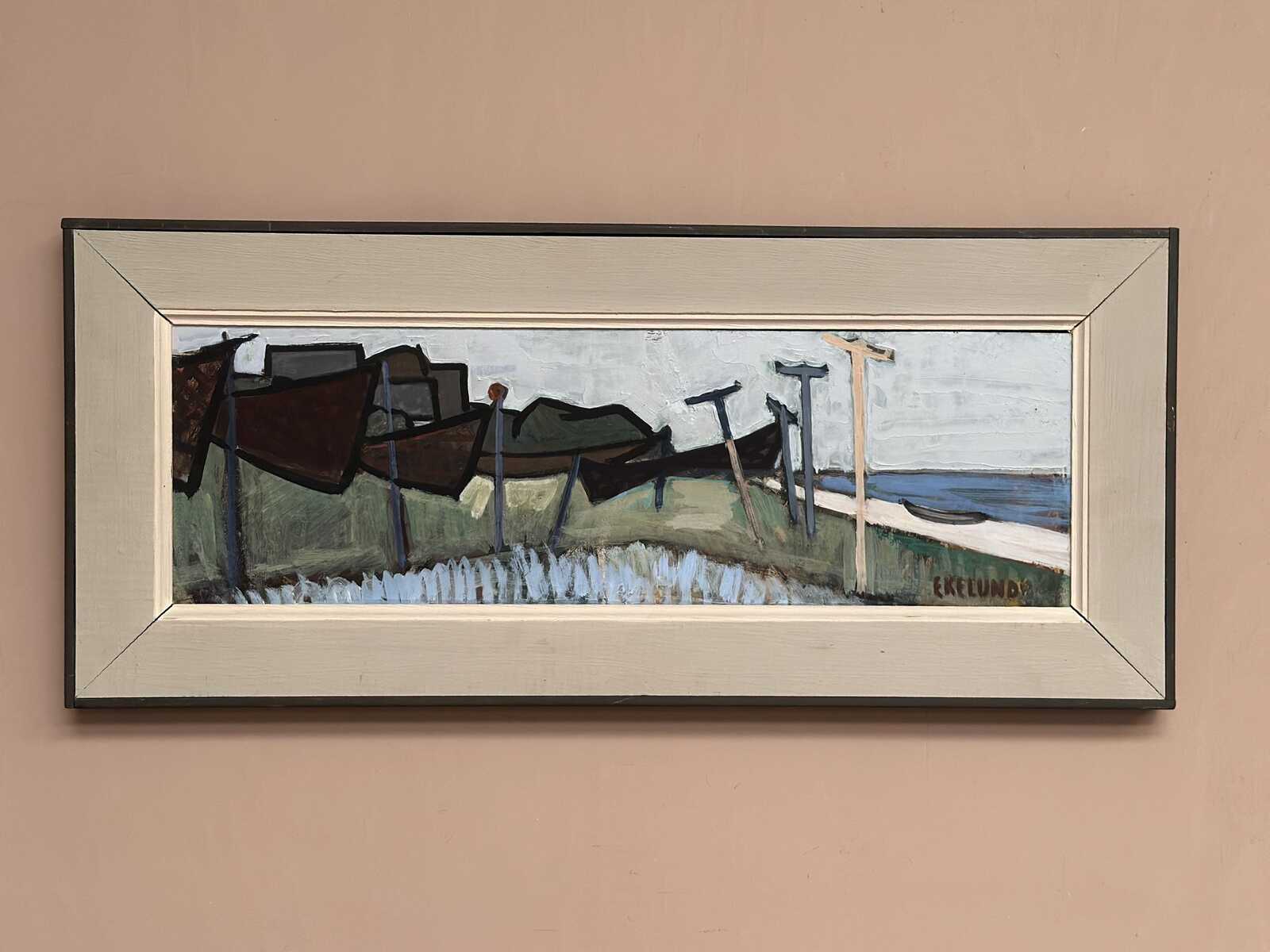 “Coastal Landscape with Beached Boats” by Ivar Ekelund (1908–2002)