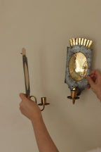 Pair Of Mid Century Swedish Brass  and Metal Sconces