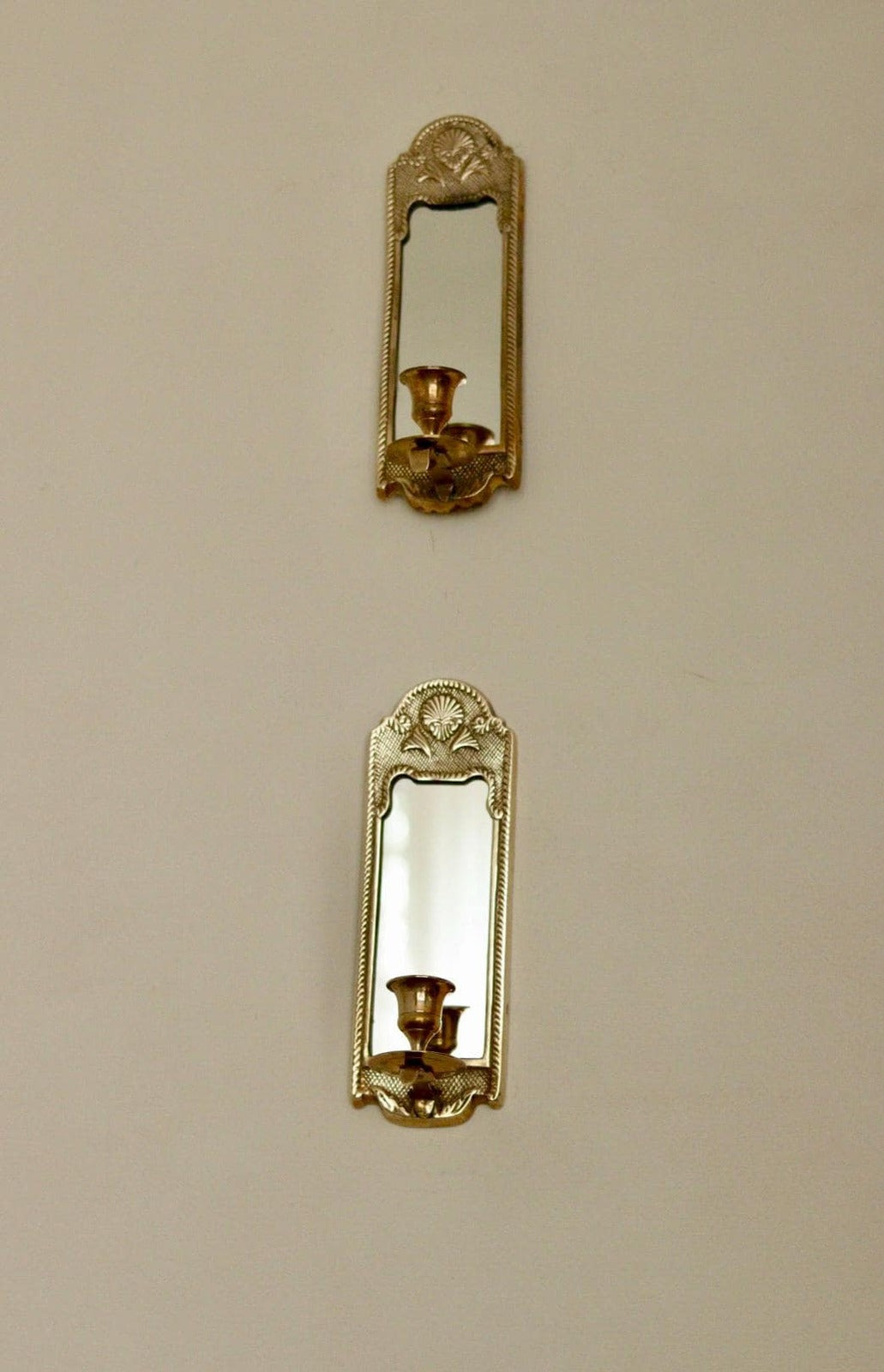 Pair of Mid-Century Swedish Brass Sconces with Mirror