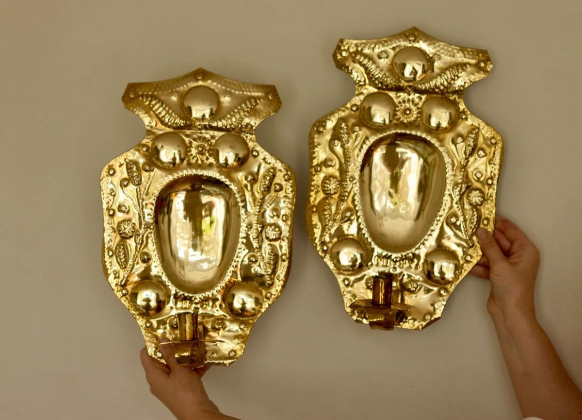 Baroque Style Mid-Century Brass Swedish Sconces