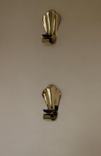 Pair of Vintage Brass Sconces With blue Flower Shape Bobeche (drip tray)