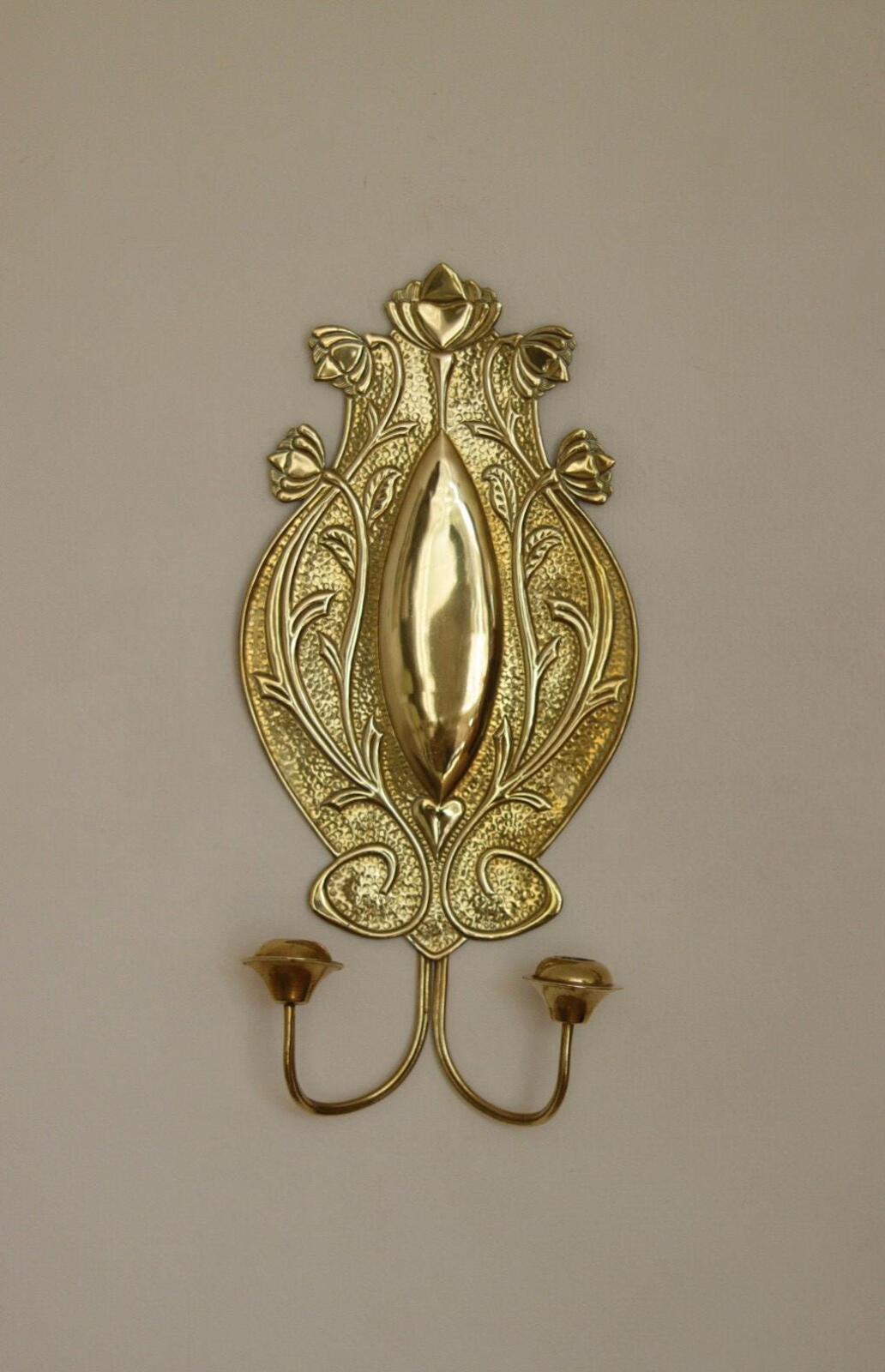 Pair Of Double Arm Art Nouveau Style Swedish Brass Sconces