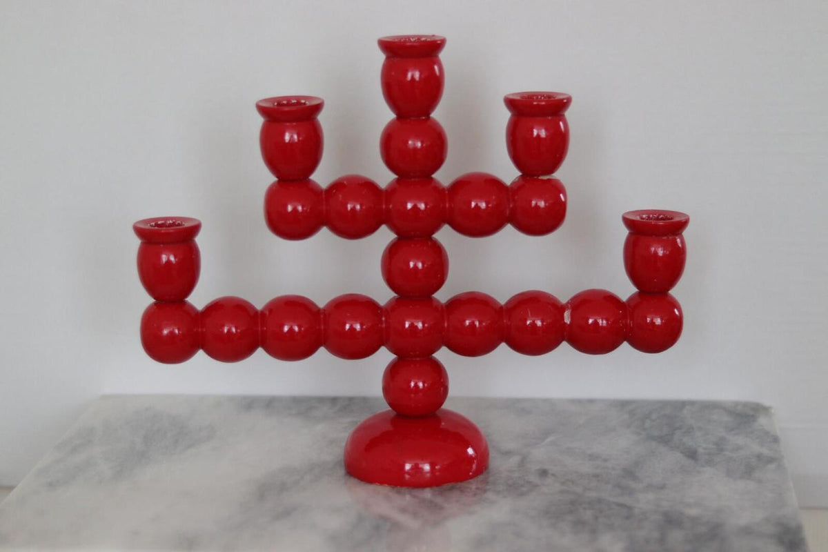 Swedish Mid Century  Five-Arm  Bobbin Candelabra