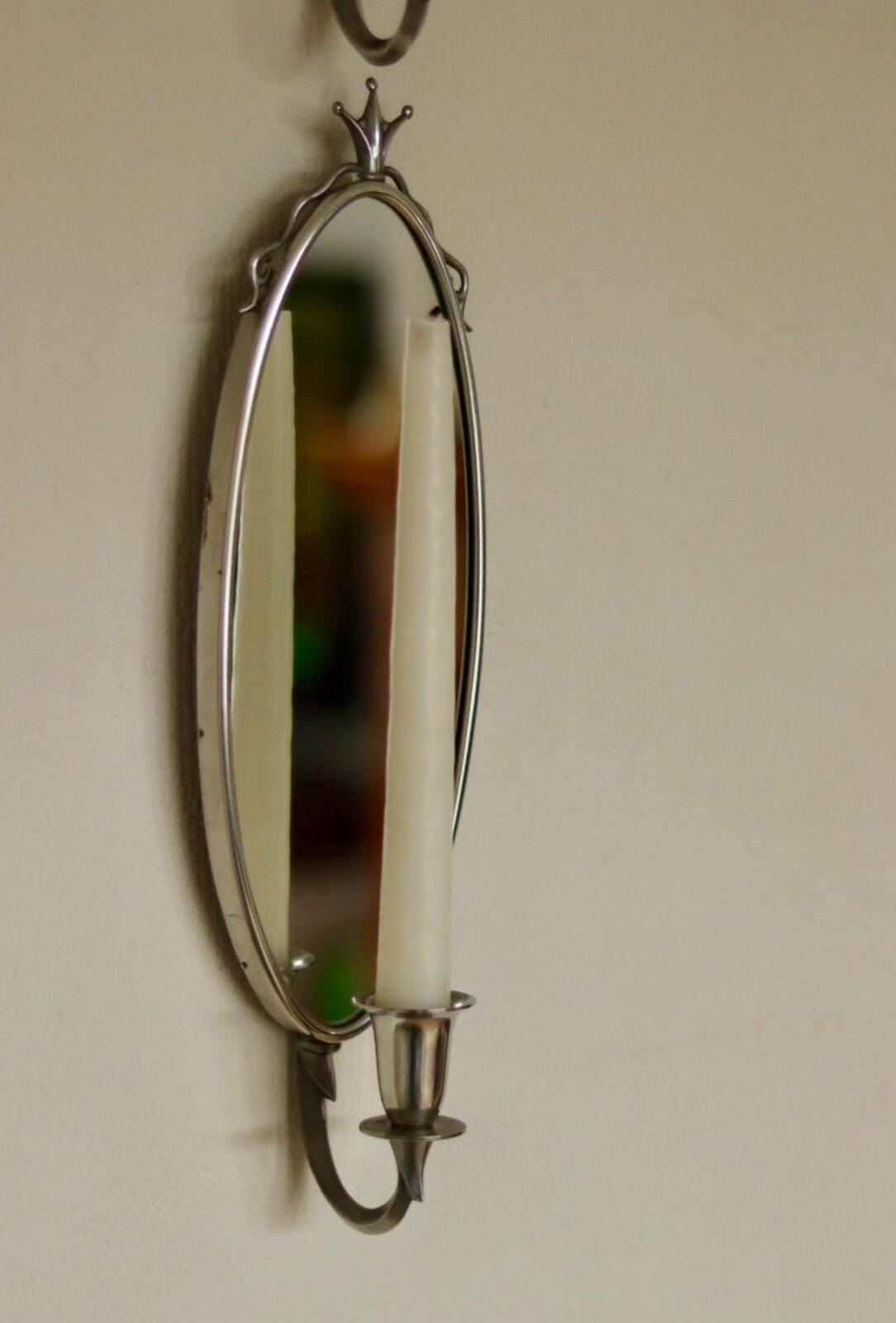Pair of Mid Century Swedish Pewter Sconces with Mirror by Svenskt - Tenn