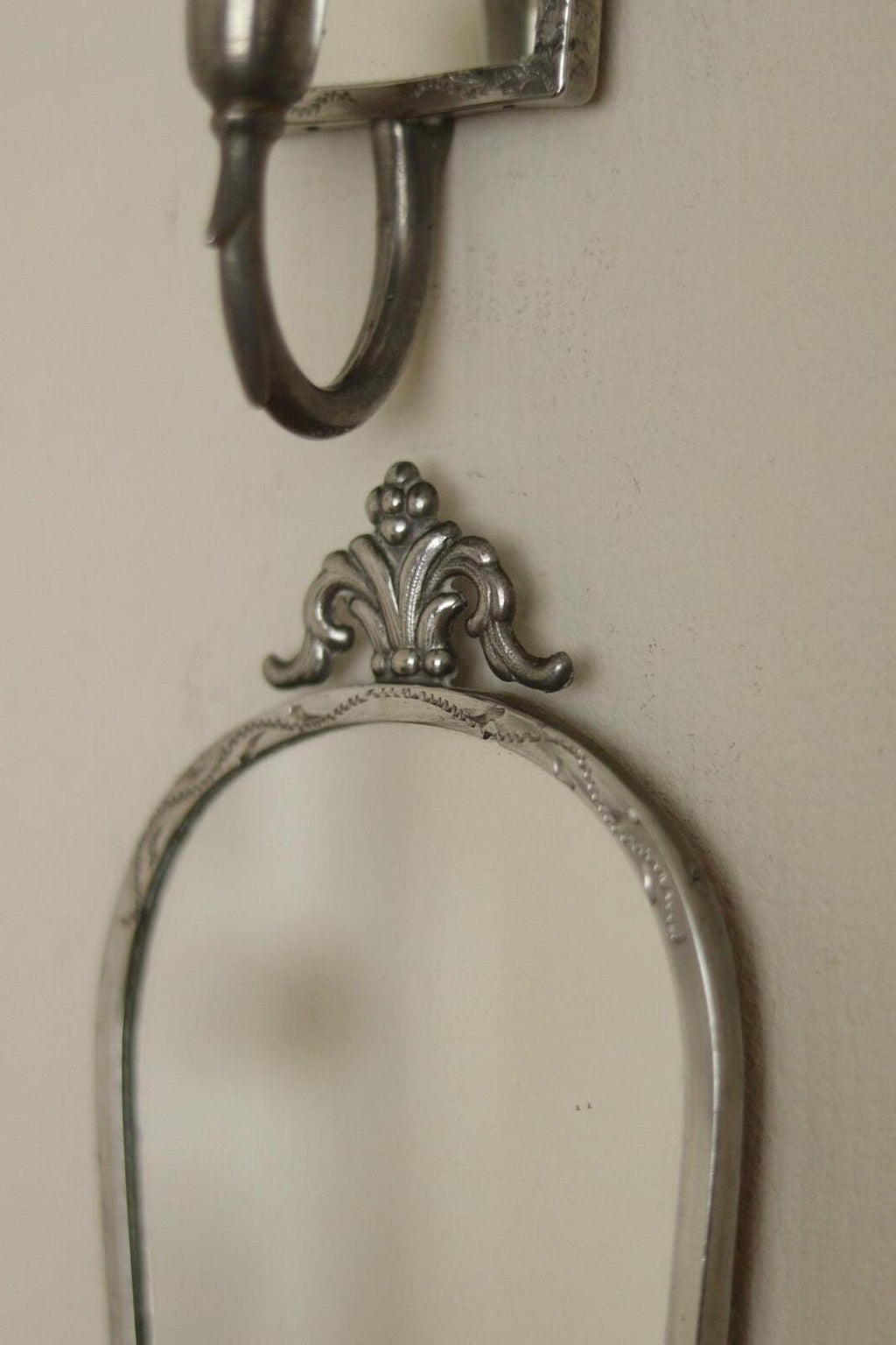Pair of Mid Century Swedish Pewter Sconces with Mirror By Svenskt - Tenn