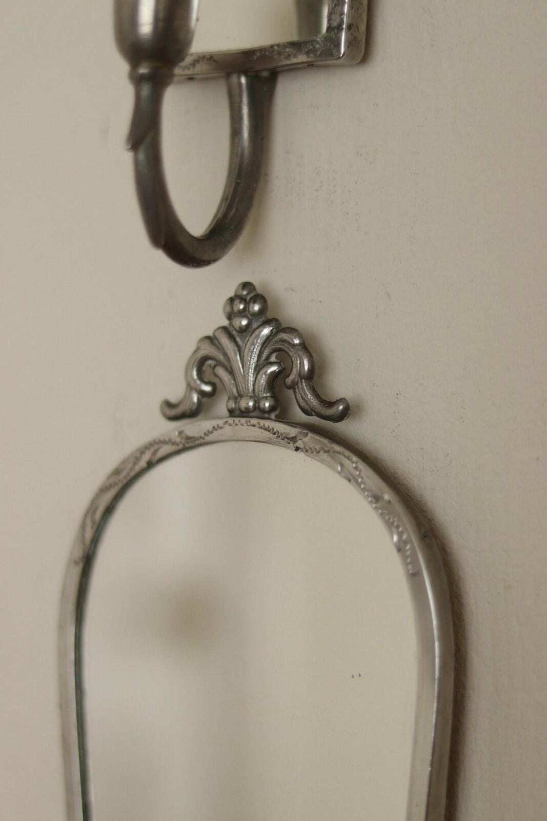 Pair of Mid Century Swedish Pewter Sconces with Mirror By Svenskt - Tenn