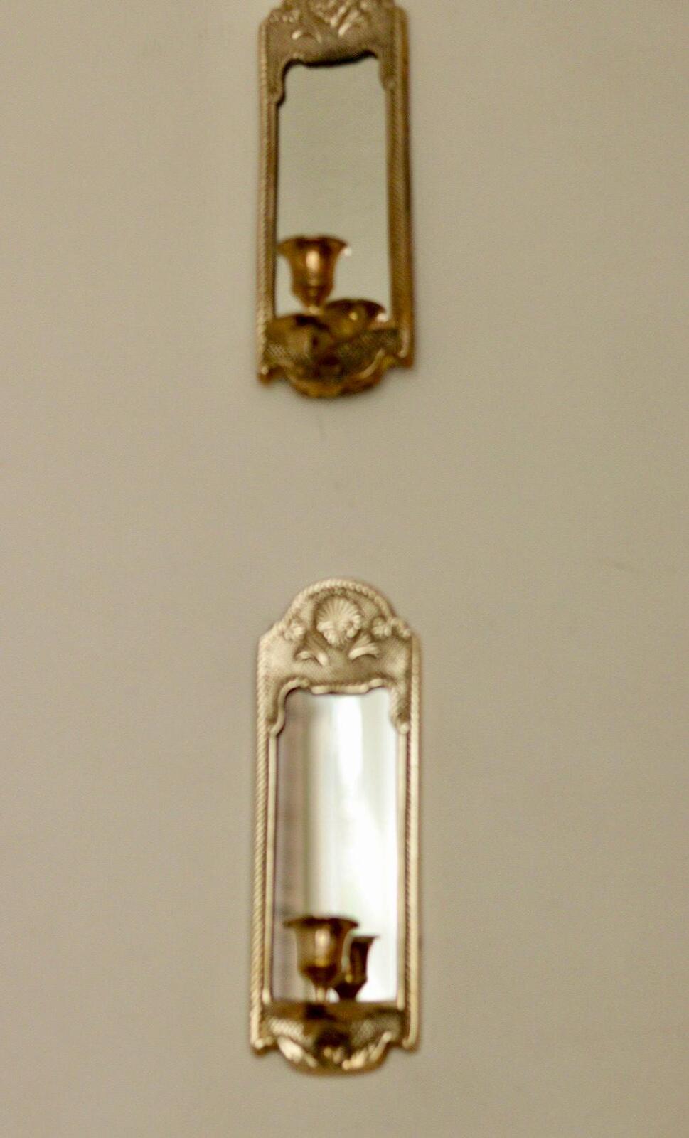 Pair of Mid-Century Swedish Brass Sconces with Mirror