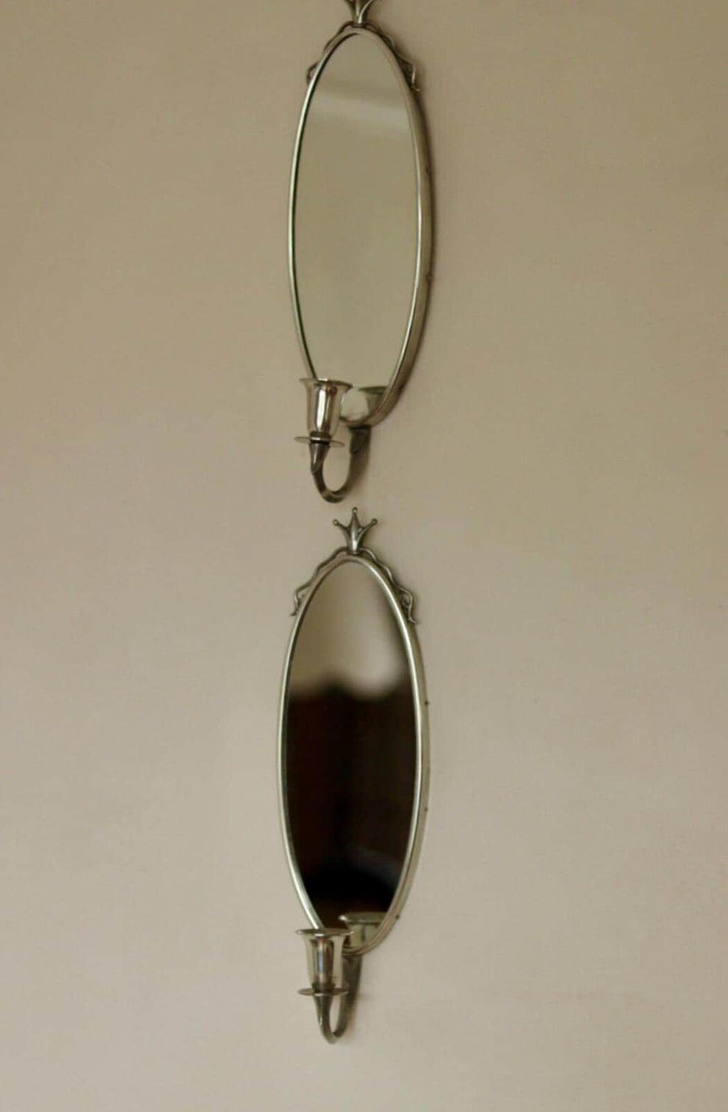 Pair of Mid Century Swedish Pewter Sconces with Mirror by Svenskt - Tenn