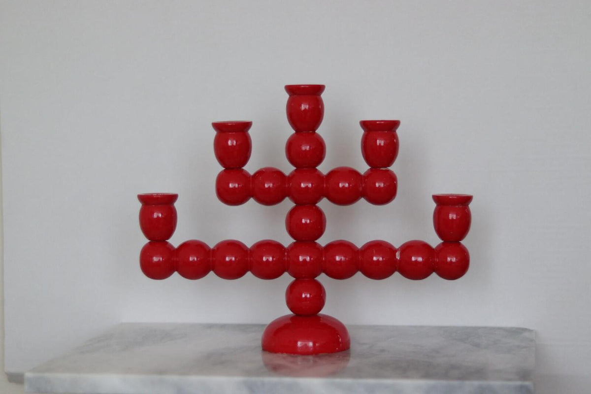 Swedish Mid Century  Five-Arm  Bobbin Candelabra