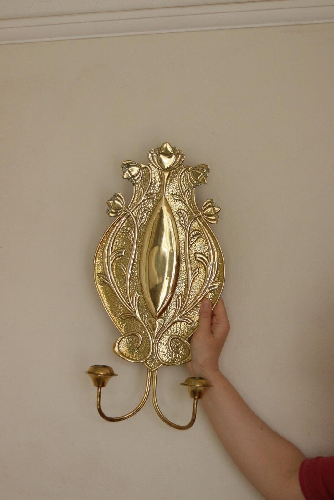 Pair Of Double Arm Art Nouveau Style Swedish Brass Sconces