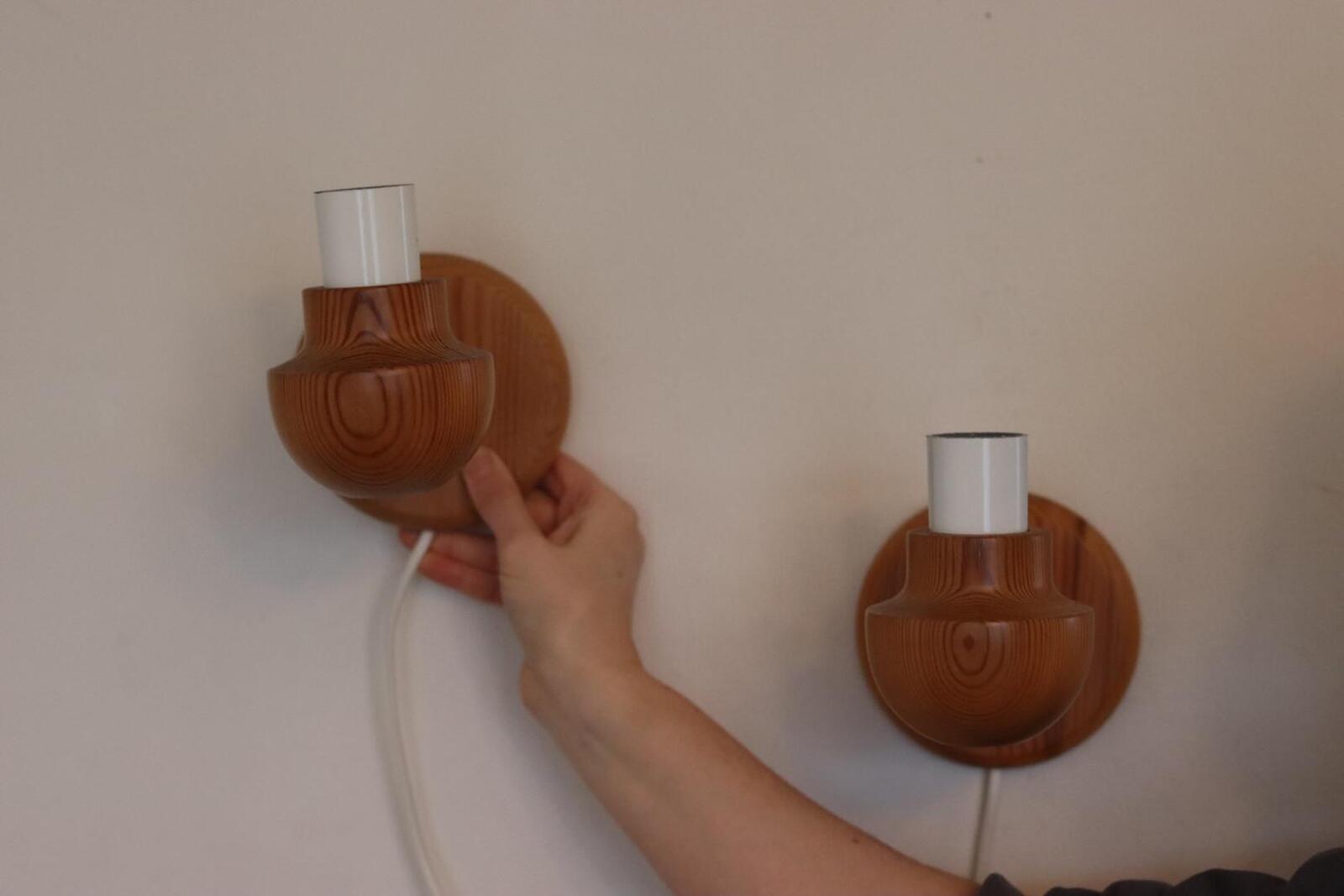 Pair of Vintage Wall Lamps by Ikea – Pine Wood Lamps