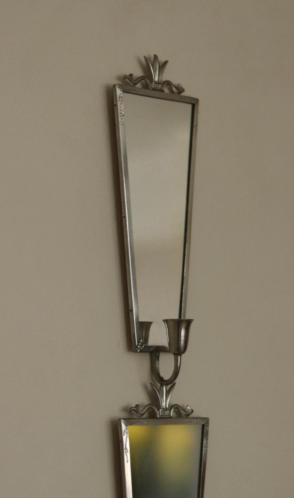 Pair of Mid Century Swedish Pewter Sconces with Mirror