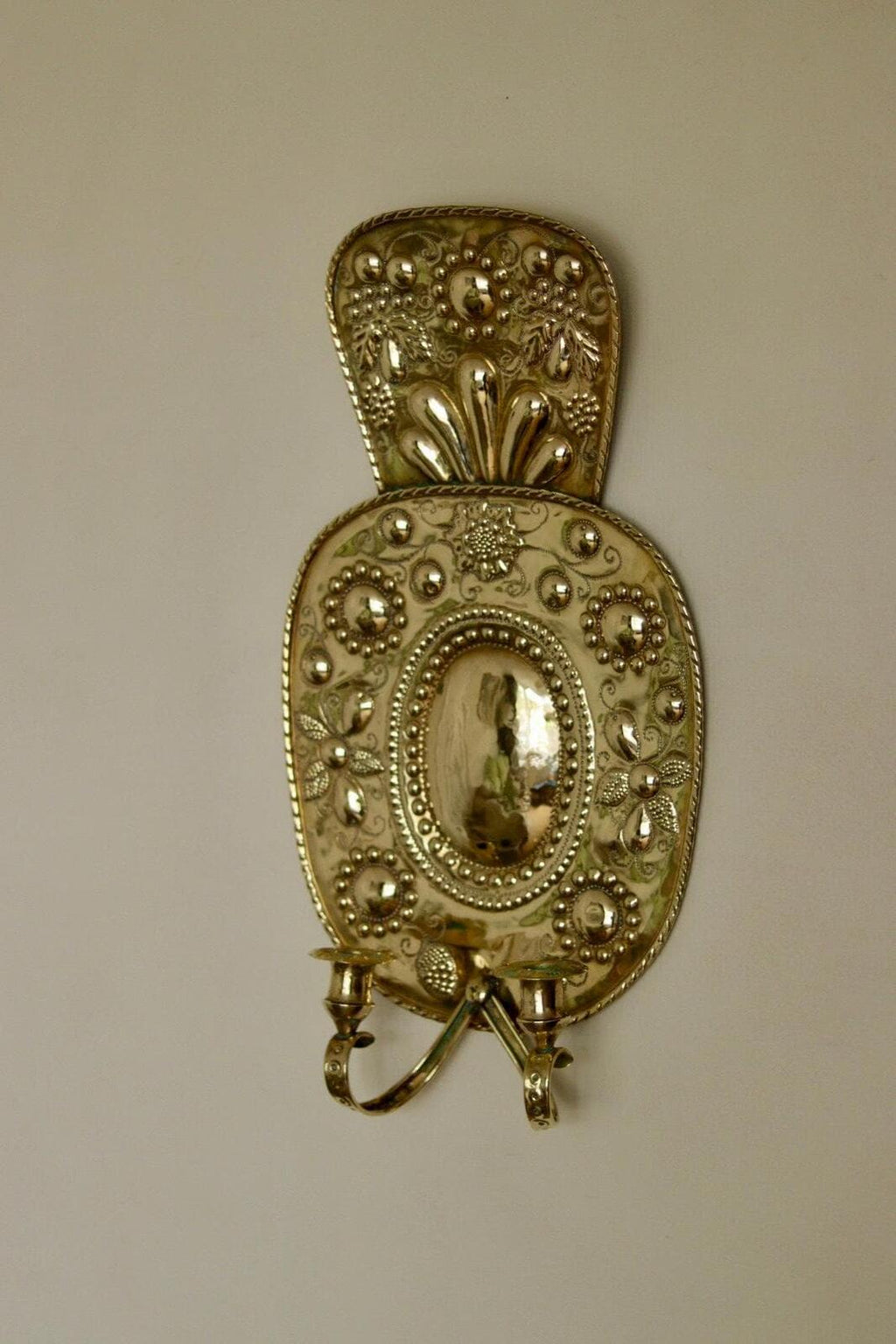 Pair Large baroque Style Mid Century Swedish Brass Sconces