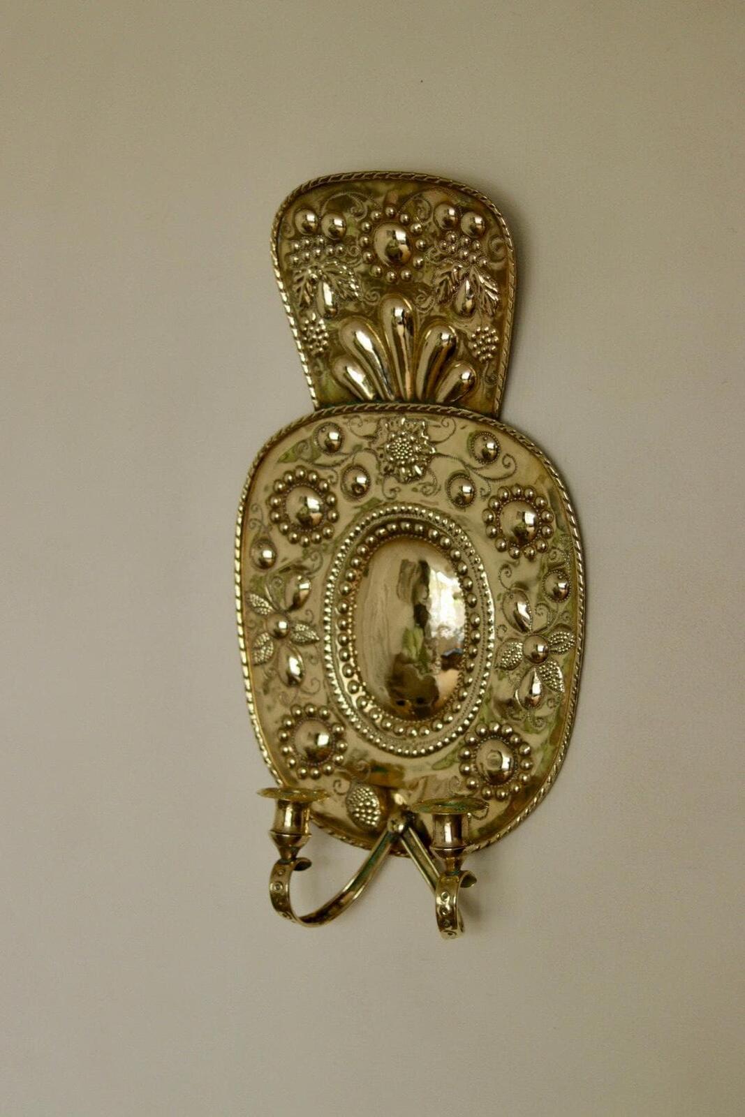 Pair Large baroque Style Mid Century Swedish Brass Sconces