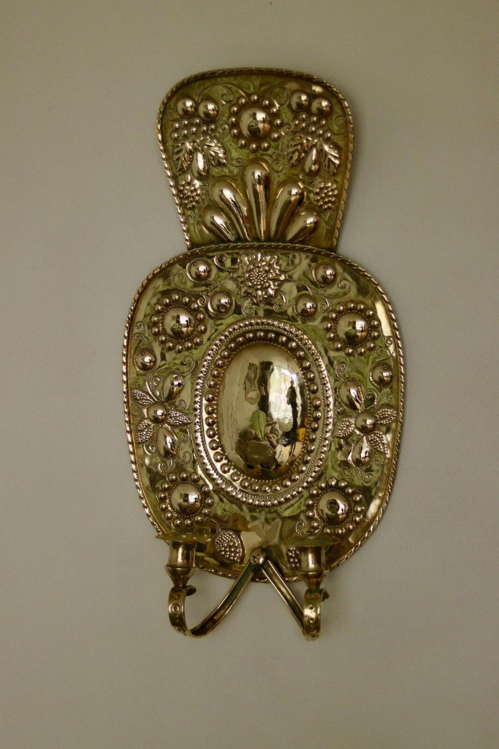 Pair Large baroque Style Mid Century Swedish Brass Sconces