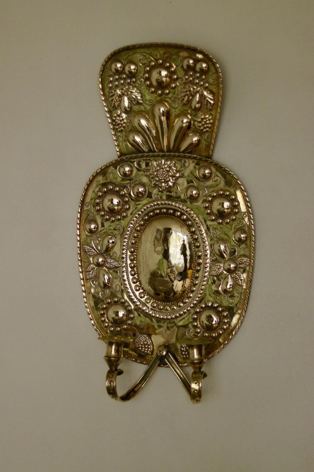 Pair Large baroque Style Mid Century Swedish Brass Sconces