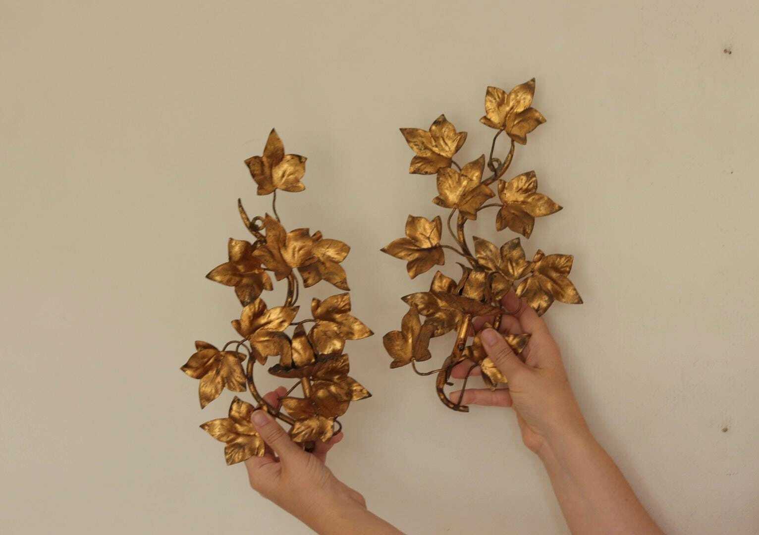 Pair of Mid-Century Italian Gilded Sconces By Florentia