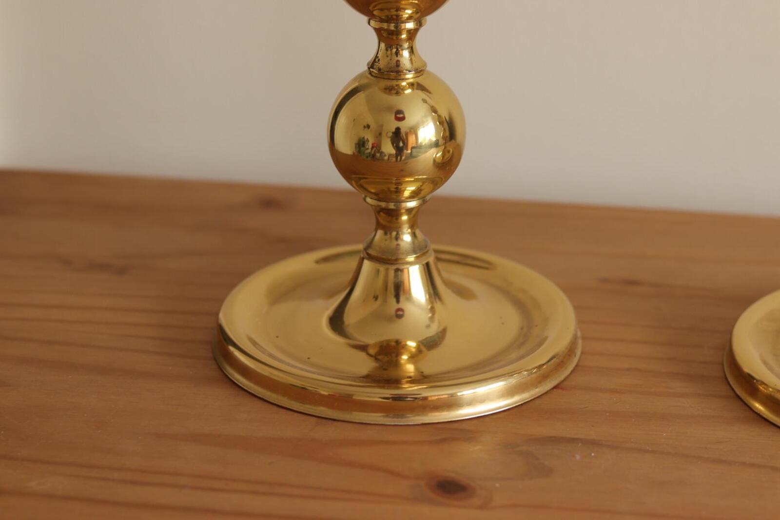 1970's Pair of Brass Bobbin Table lamps