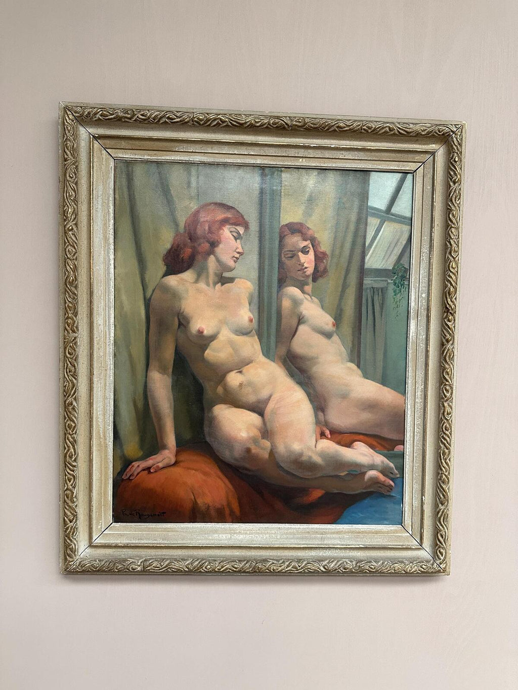 Sittande kvinna vid spegel By Philippe de Rougemont (1891–1965)