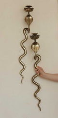 Pair of Egyptian Revival Style Engraved Brass Cobra Sconces