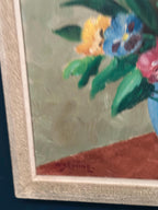 “Pansies in Blue Vase” by G. Stränz