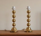 Pair of Vintage Swedish Brass Bobbin Table Lamp By Aneta