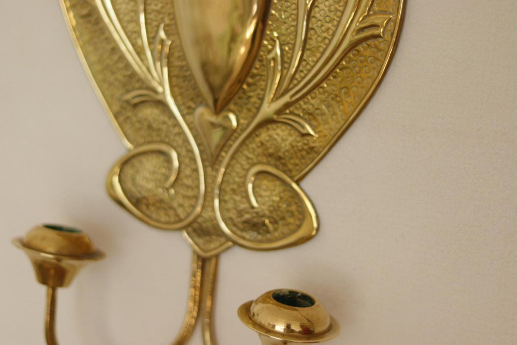 Pair Of Double Arm Art Nouveau Style Swedish Brass Sconces
