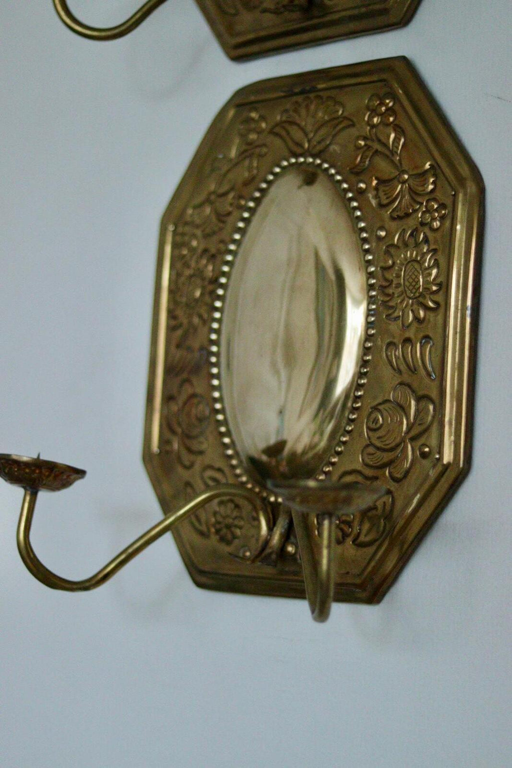Pair of Mid-Century Swedish Brass Octagonal Double Arm Sconces