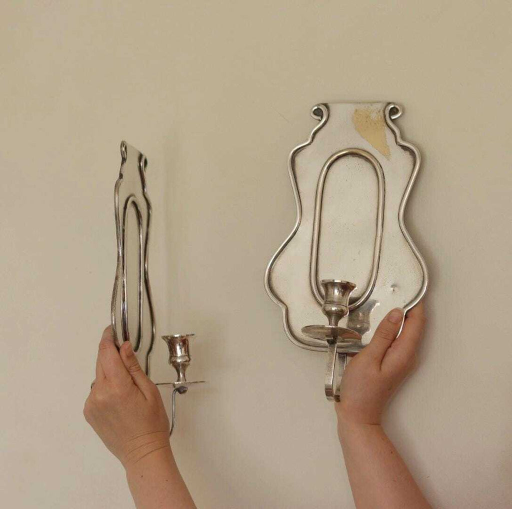 Pair Of Mid Century Swedish Pewter Sconces