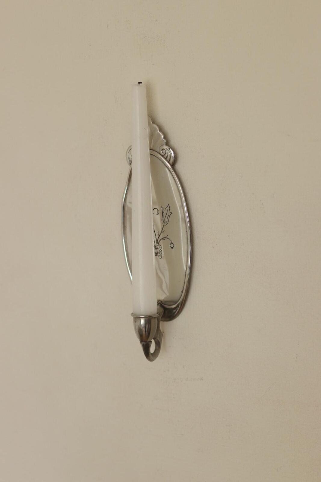Pair of Mid Century Swedish Pewter Sconces with Mirror by Svenskt - Tenn