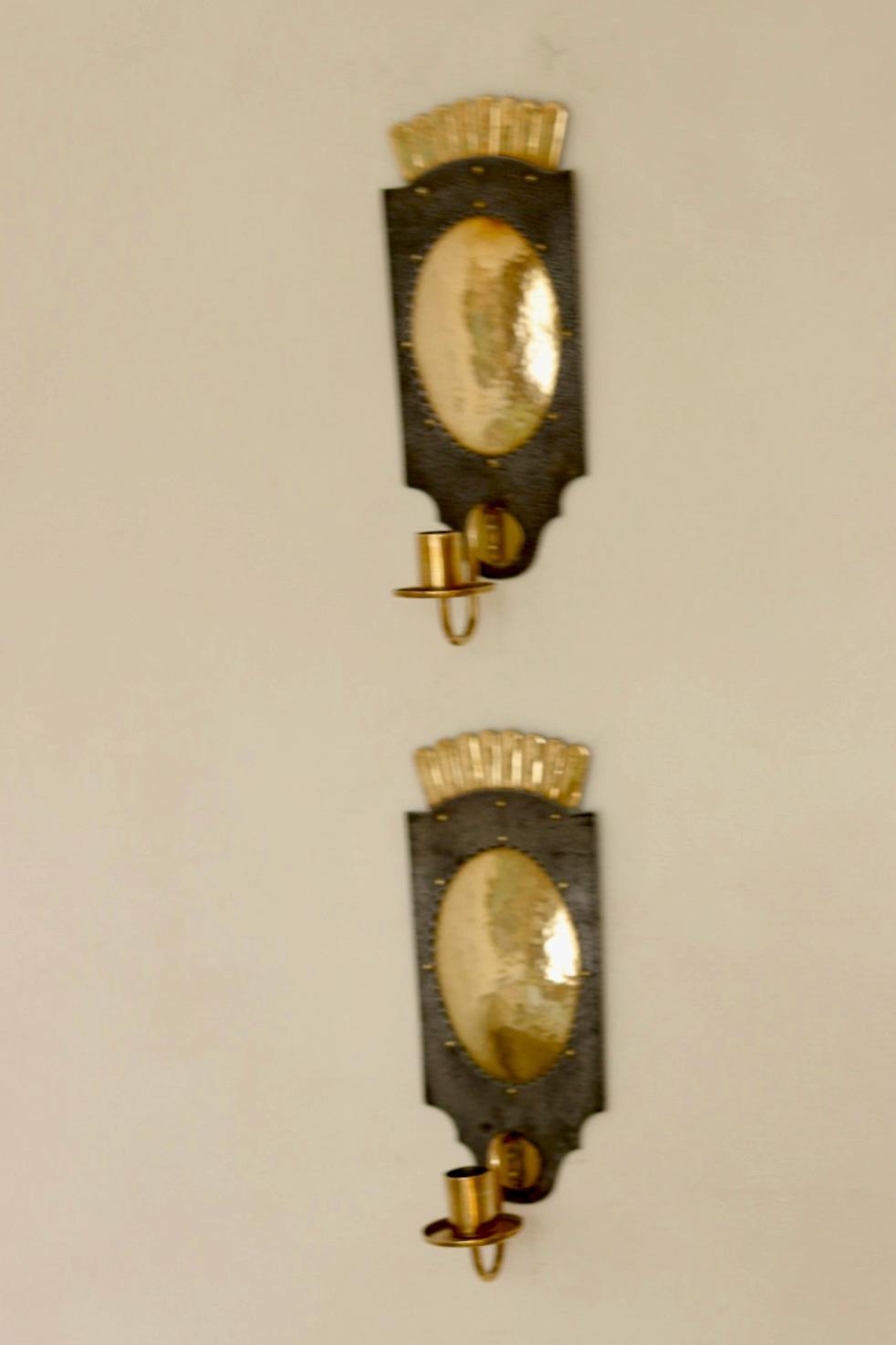 Pair Of Mid Century Swedish Brass  and Metal Sconces