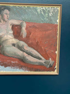 “Reclining Lady on Red Couch” by Vilhelm Blomquist