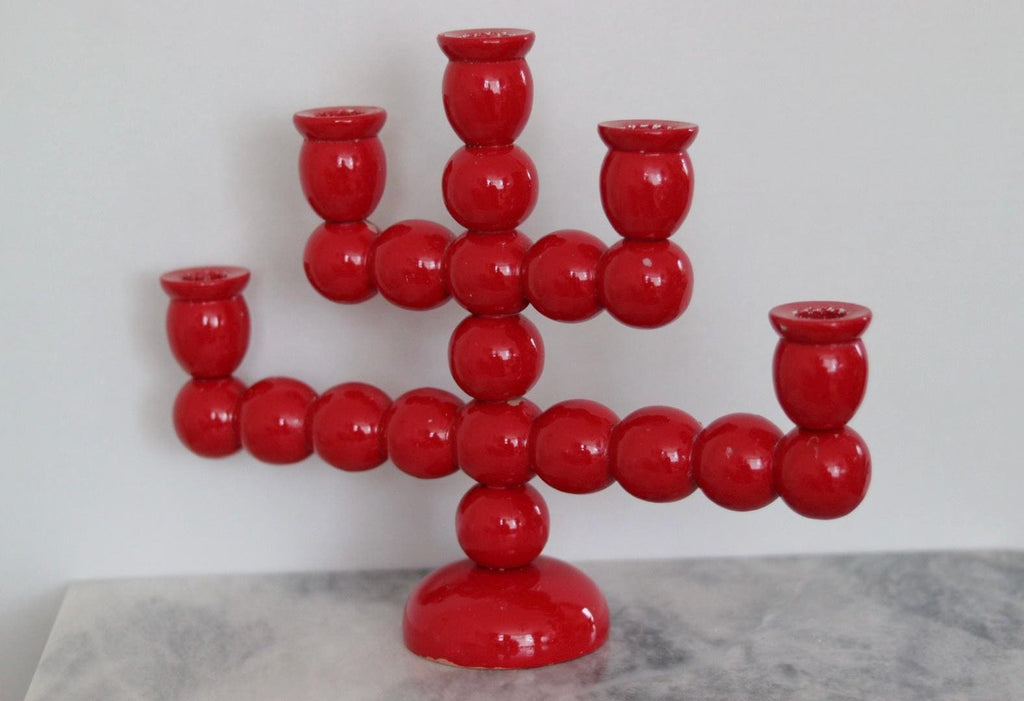 Swedish Mid Century  Five-Arm  Bobbin Candelabra