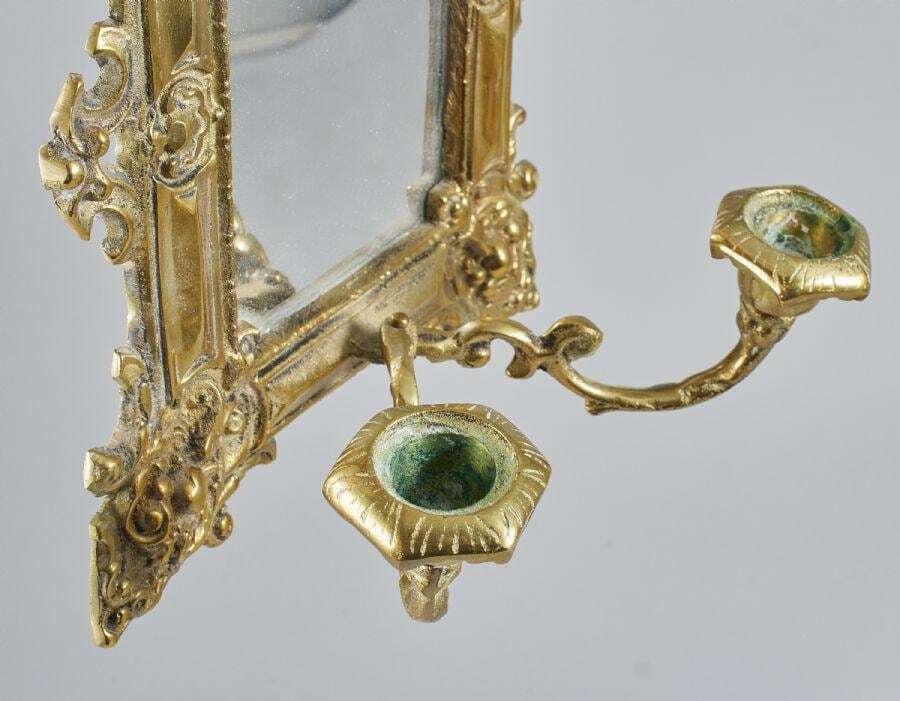 Single Antique Swedish Brass Sconce with Mirror