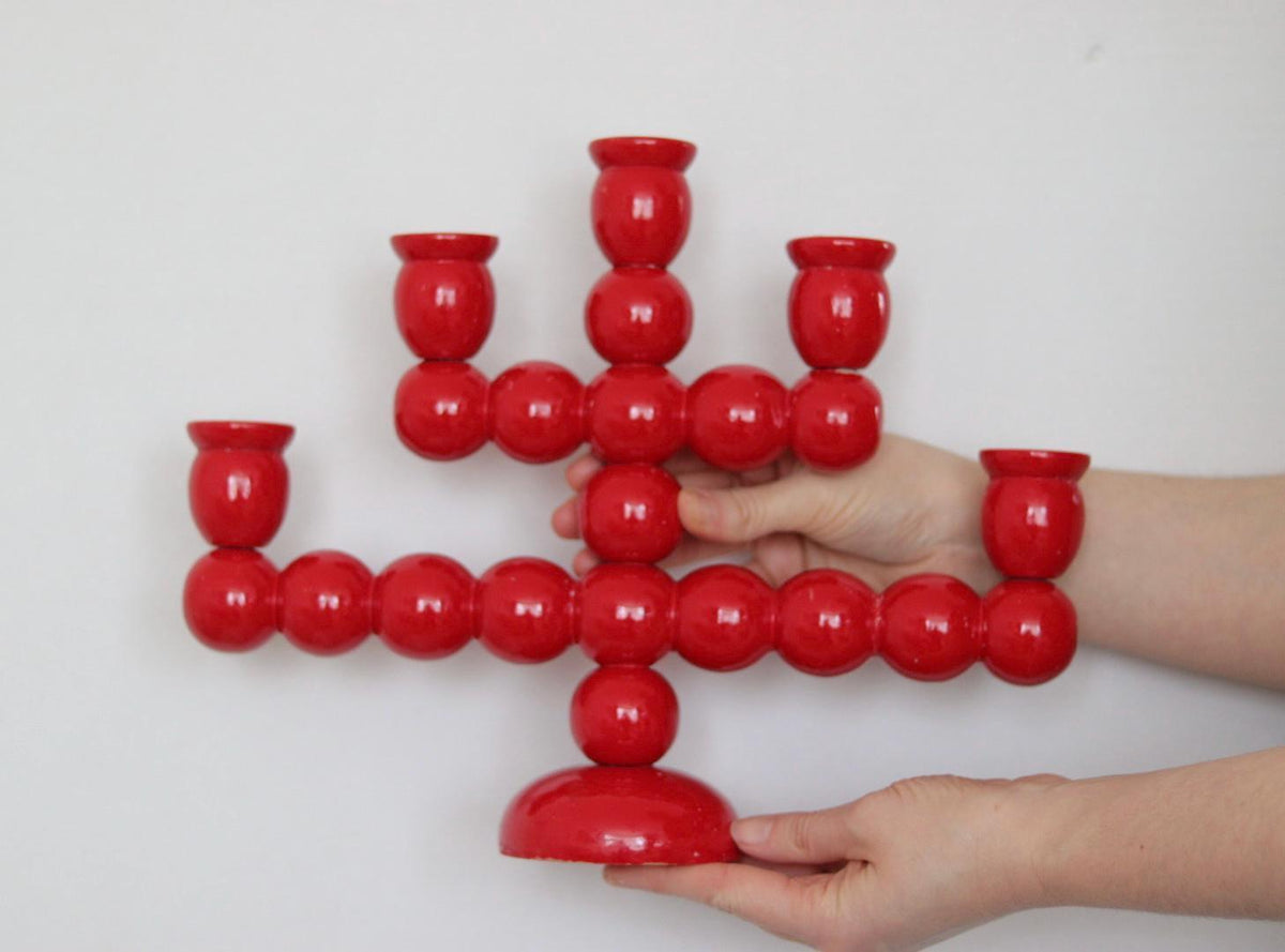 Swedish Mid Century  Five-Arm  Bobbin Candelabra