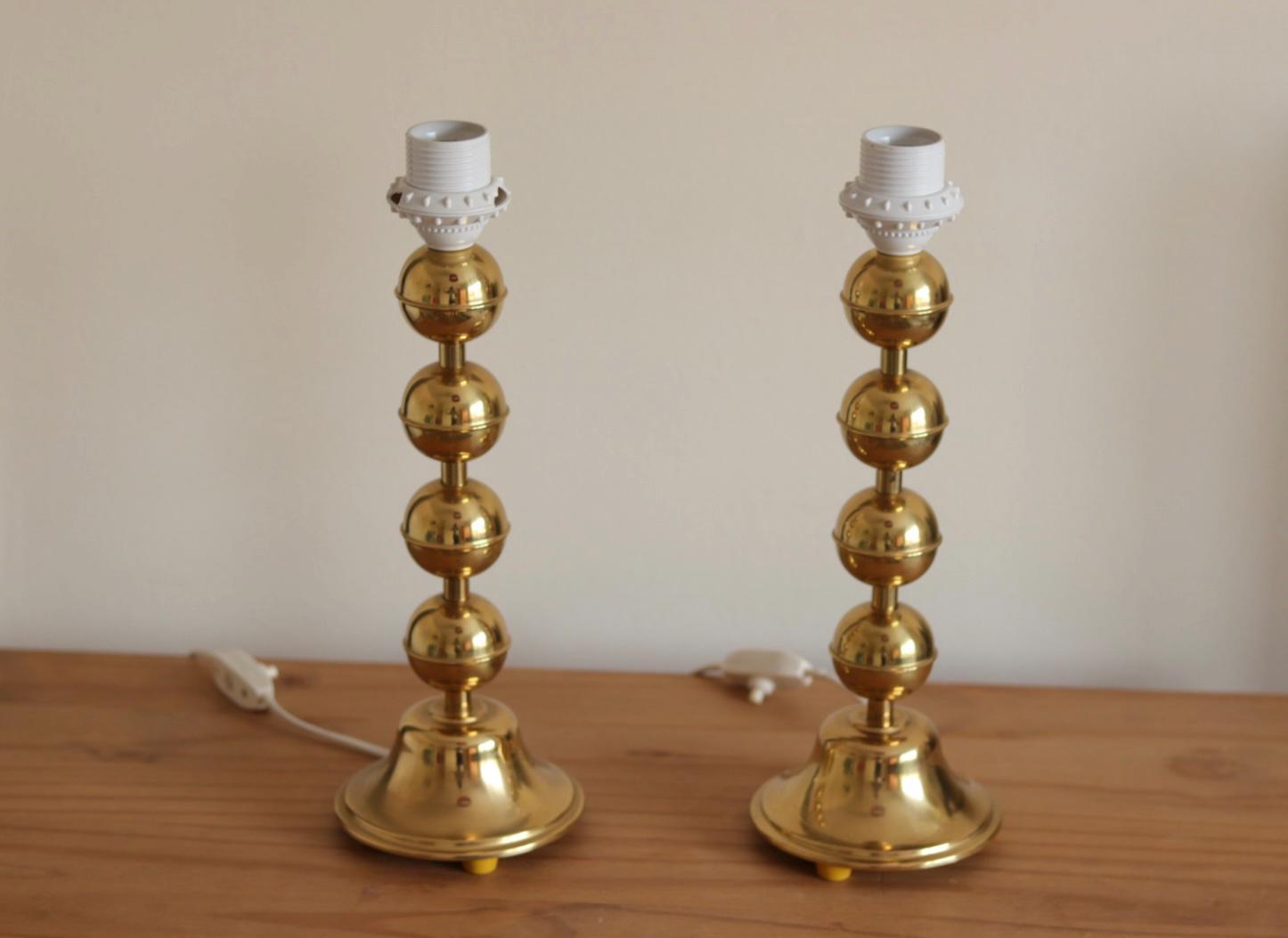 Pair of Vintage Swedish Brass Bobbin Table Lamp By Aneta