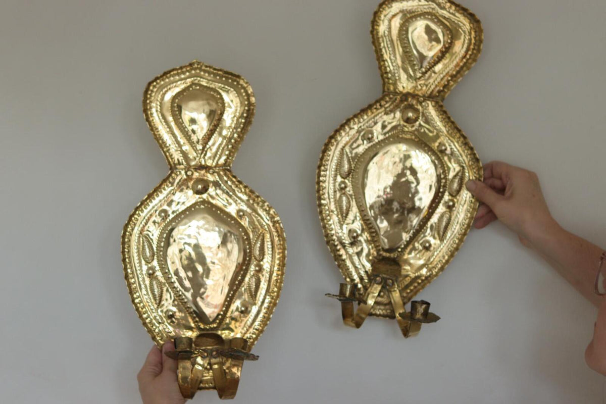 Baroque Style  Mid-Century Brass Swedish Sconces