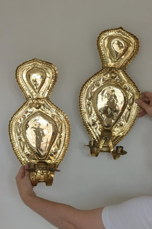 Baroque Style  Mid-Century Brass Swedish Sconces