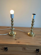 Pair of Mid Century Swedish Brass Lamps with French Scallop Shades