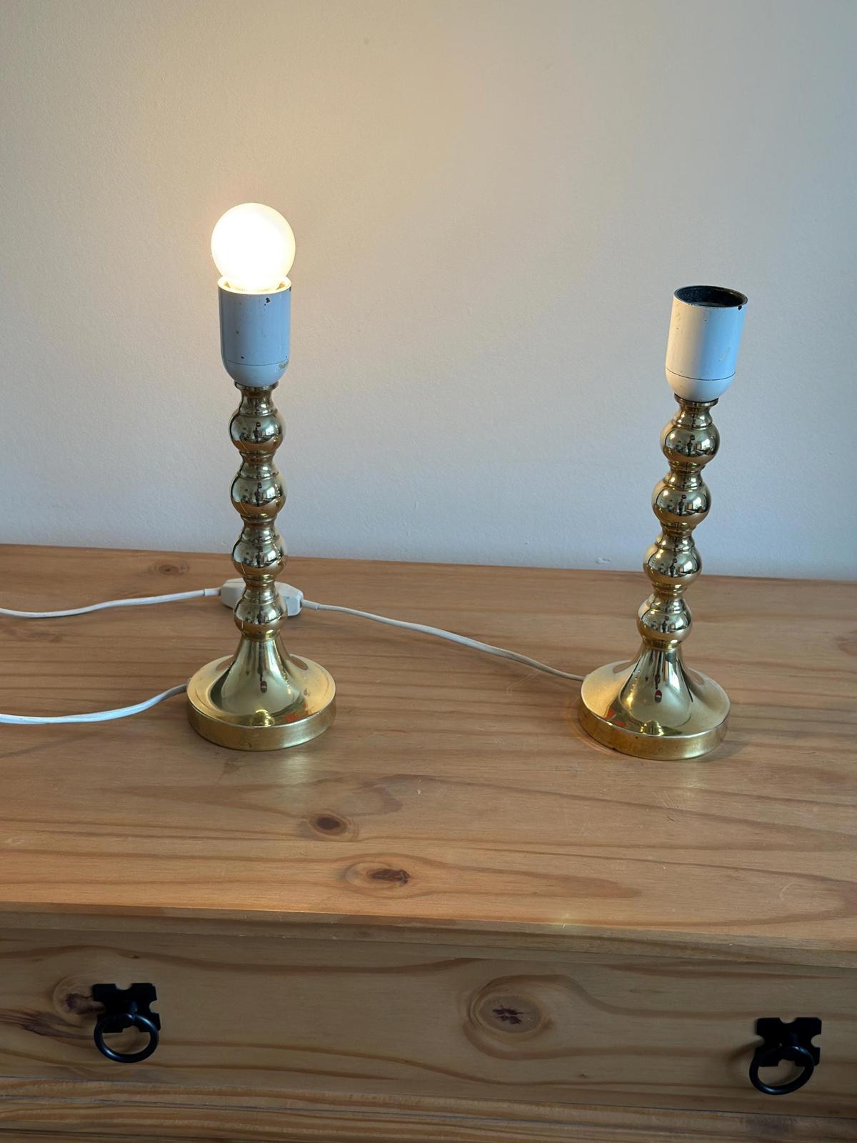 Pair of Mid Century Swedish Brass Lamps with French Scallop Shades
