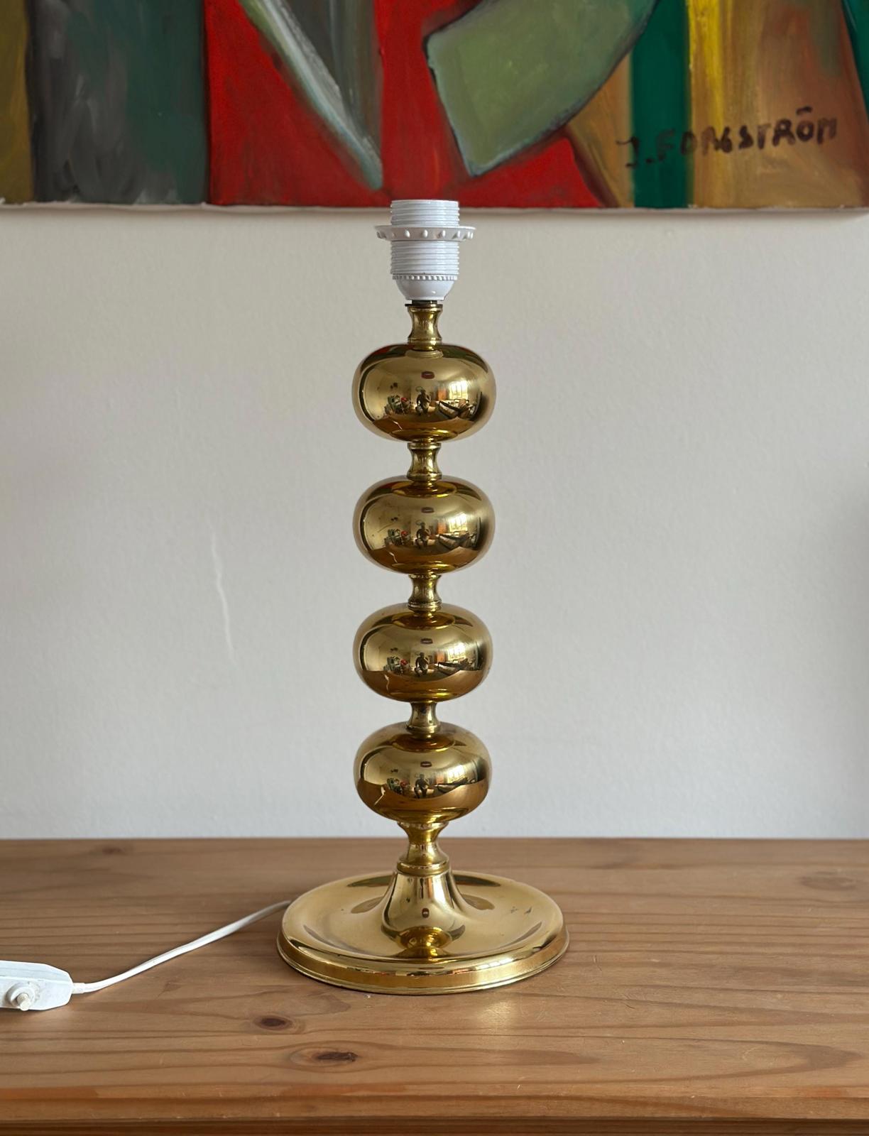 Tall Swedish Brass Bobbin lamps by Aneta