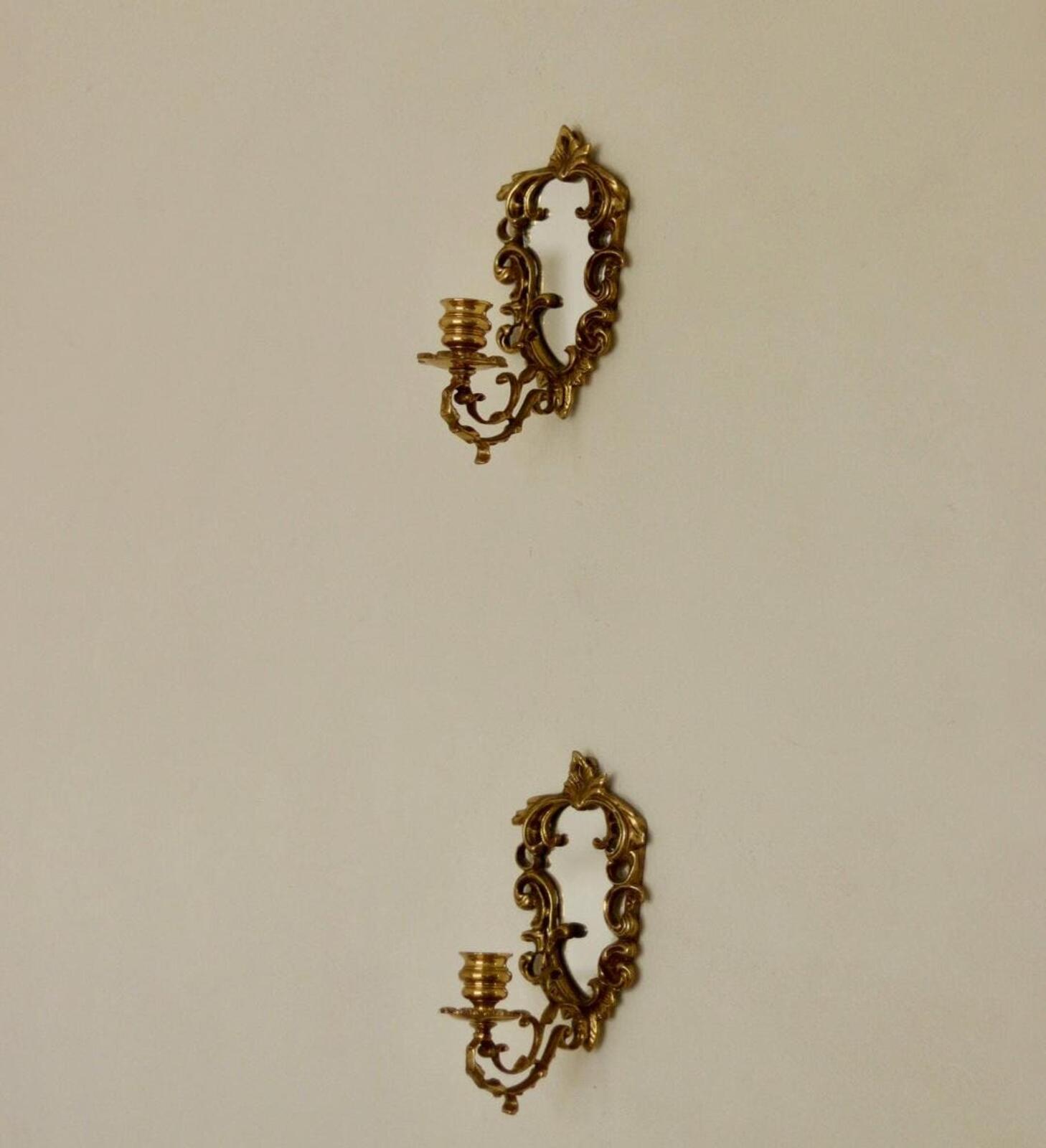 Pair of Mid-Century Swedish Brass Sconces with Mirrors