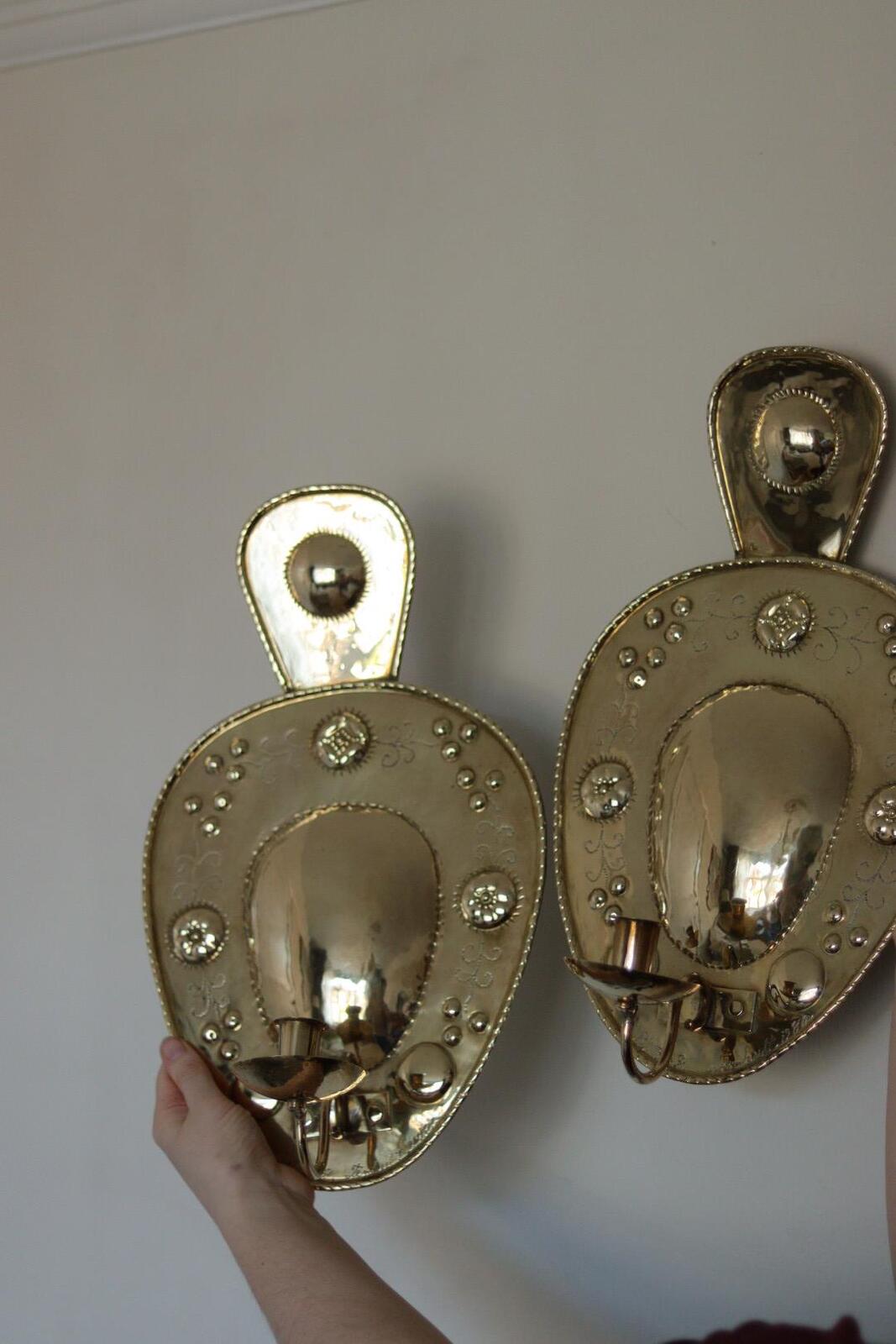 Pair Large baroque Style Mid Century Swedish Brass Sconces