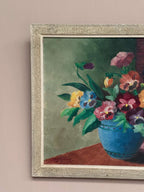 “Pansies in Blue Vase” by G. Stränz