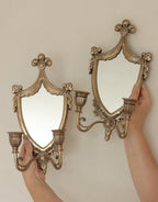 Pair of  Vintage Double Arm Italian Brass Sconces with Mirror