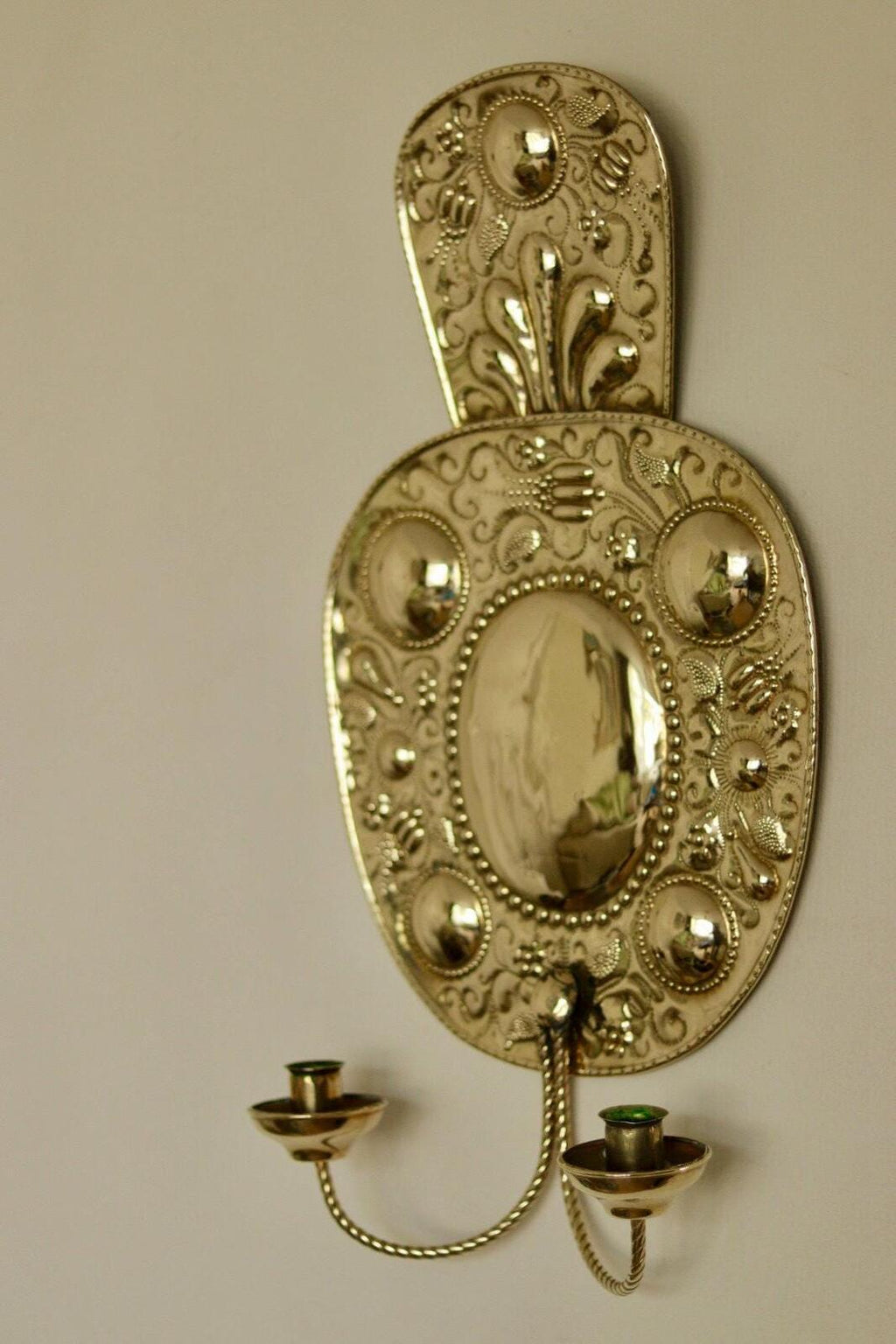 Pair Large baroque Style Mid Century Swedish Brass Sconces